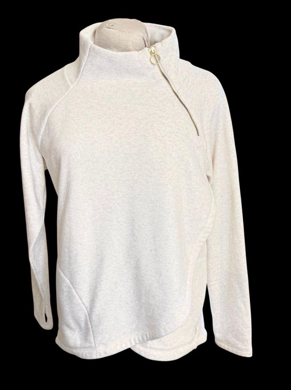 Athleta Cozy Karma Asymmetrical Pullover Sweatshirt Ivory Mock Neck Large